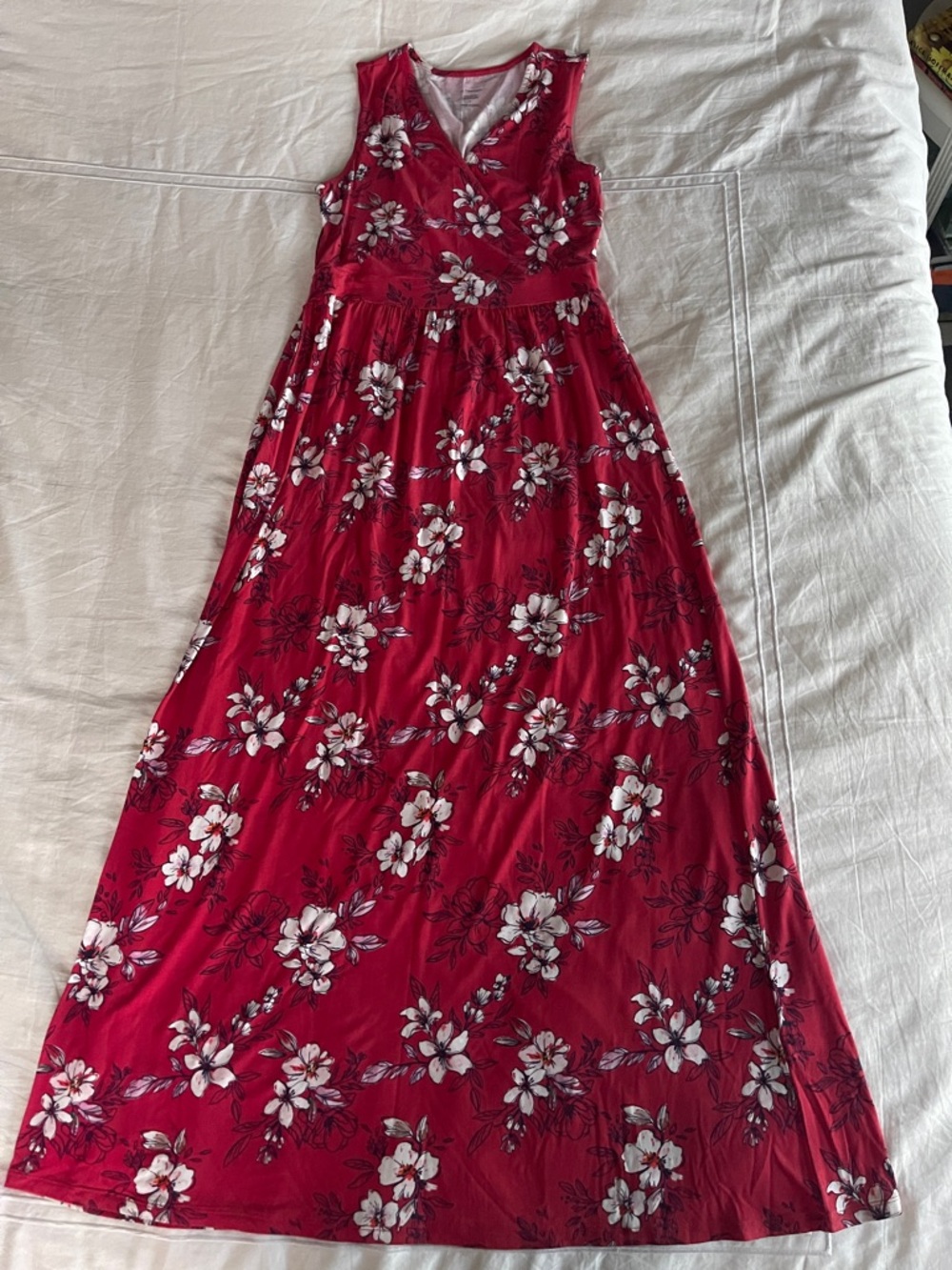 Sleeveless Red Floral V-Neck Maxi Dress